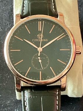 NIB Automatic Forsining Rose Gold and Black Dress Watch